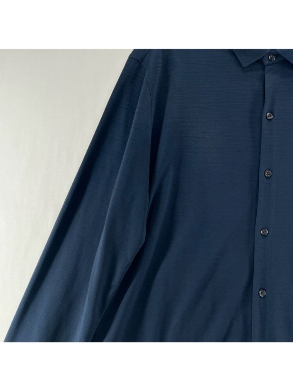 Robert Barakett Shirt Men 2XL Textured Slub Long Sleeve Button Up Knit Navy Blue - Picture 7 of 10
